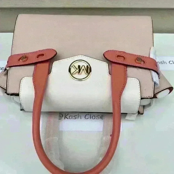 Michael Kors Carmen Medium Satchel Purse Color Block Belted Saffiano Leather - Picture 6 of 10